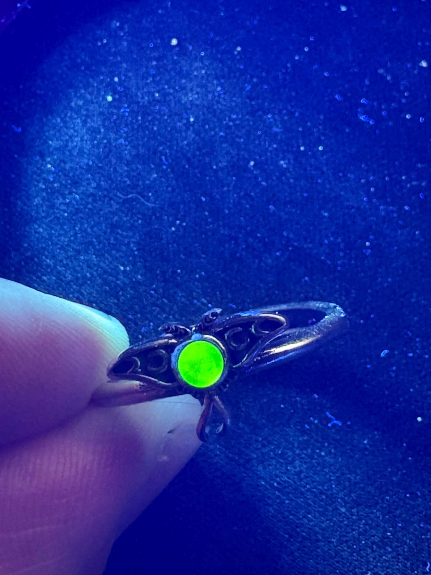 Uranium Glass Faceted Luna (Moth) Ring | Green Vaseline Bug Jewelry | It Glows Under UV Light | Sterling Silver 925 Metal | Luminous Insect