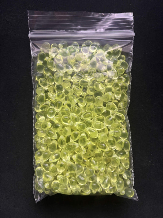 Uranium Glass (Tear Drop Beads 6x9 mm) | Czech #80130 UV Glowing Yellow Vaseline Glass | 10pcs for Jewelry Making, DIY Crafts & Supplies