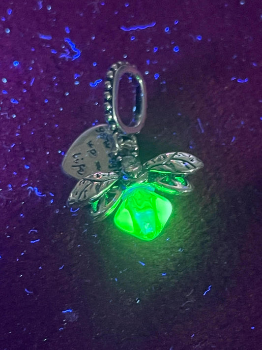 Uranium Glass (Firefly) Charm | UV Glowing Green Vaseline Bug Jewelry | Glow-In-The-Dark Luminous Insect | Pandora Accessories