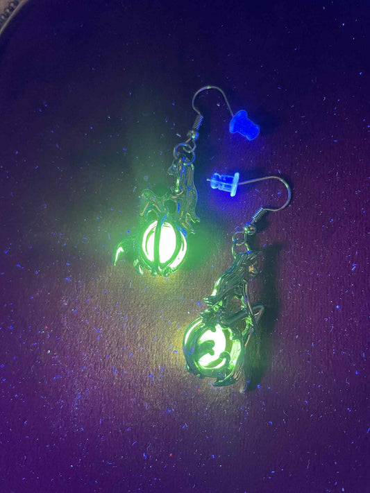 Glowing Green Earrings (Mermaid) | Fairycore Siren | Luminous Jewelry