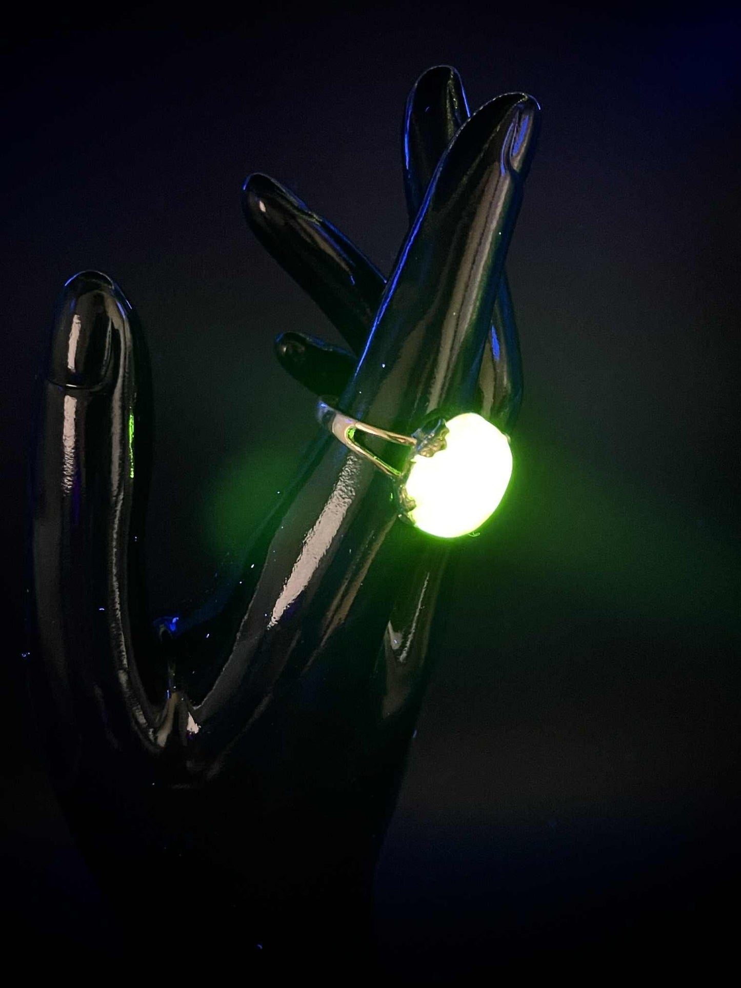 Uranium Glass Gold Ring (Adjustable Size) | Yellow Vaseline Oval Gemstone Jewelry | Glows Green Under UV Light | Magic Luminous Stone