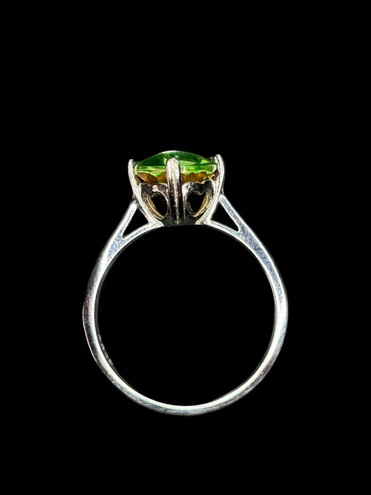 Uranium Glass (Faceted Gem) Ring | Yellow Vaseline Glass | It Glows Under UV Light | Handmade Sterling Silver 925 Jewelry | Handmade Cutted