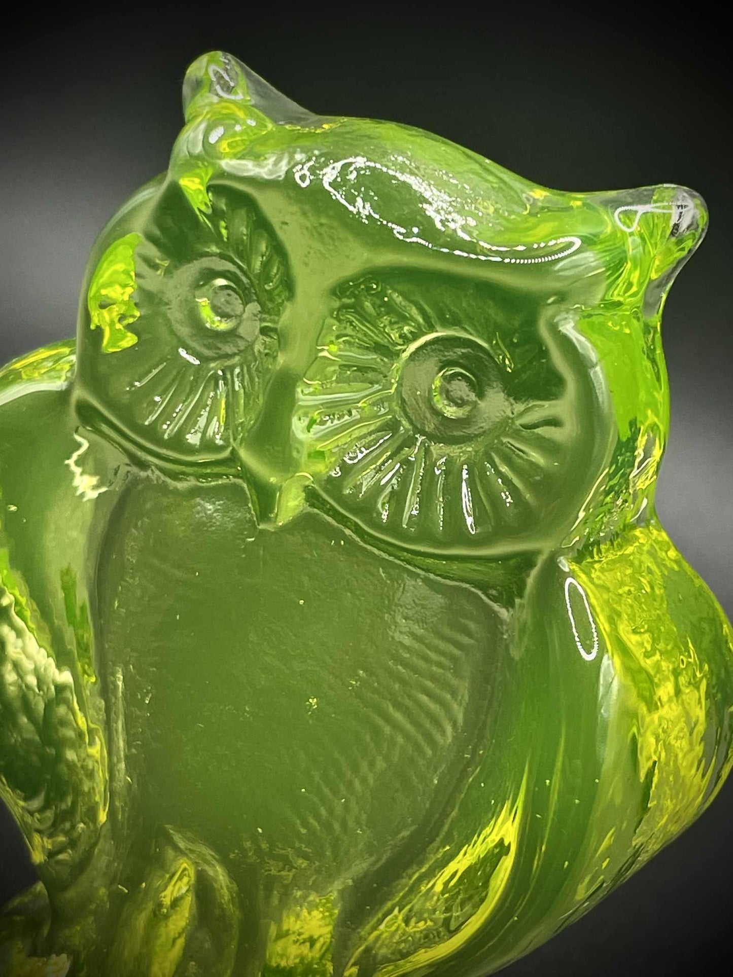 Nocturnal (Owl) Figurine From (Uranium Glass) | Yellow Vaseline Glass Statue | Forest Wildlife Night Bird Animal | It Glows Under UV Light