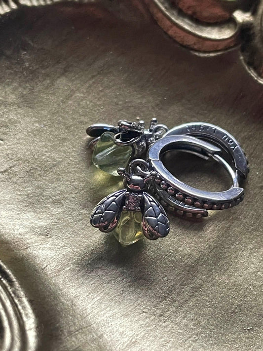 Uranium Glass (Firefly) Earrings | UV Glowing Small Green Vaseline Bug Jewelry | Glow-In-The-Dark Luminous Insect | Includes One Pair