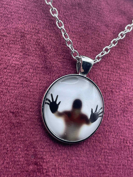 Glowing Round Necklace With Picture | Green Fluorescent Pendant Made of Phosphorous | Glows In The Dark | Stainless Steel Luminous Jewelry