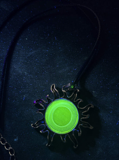 Sun Necklace from Uranium Glass | Glows Under UV Light | Yellow Vaseline Amulet | Sun-Light Zodiac Jewelry