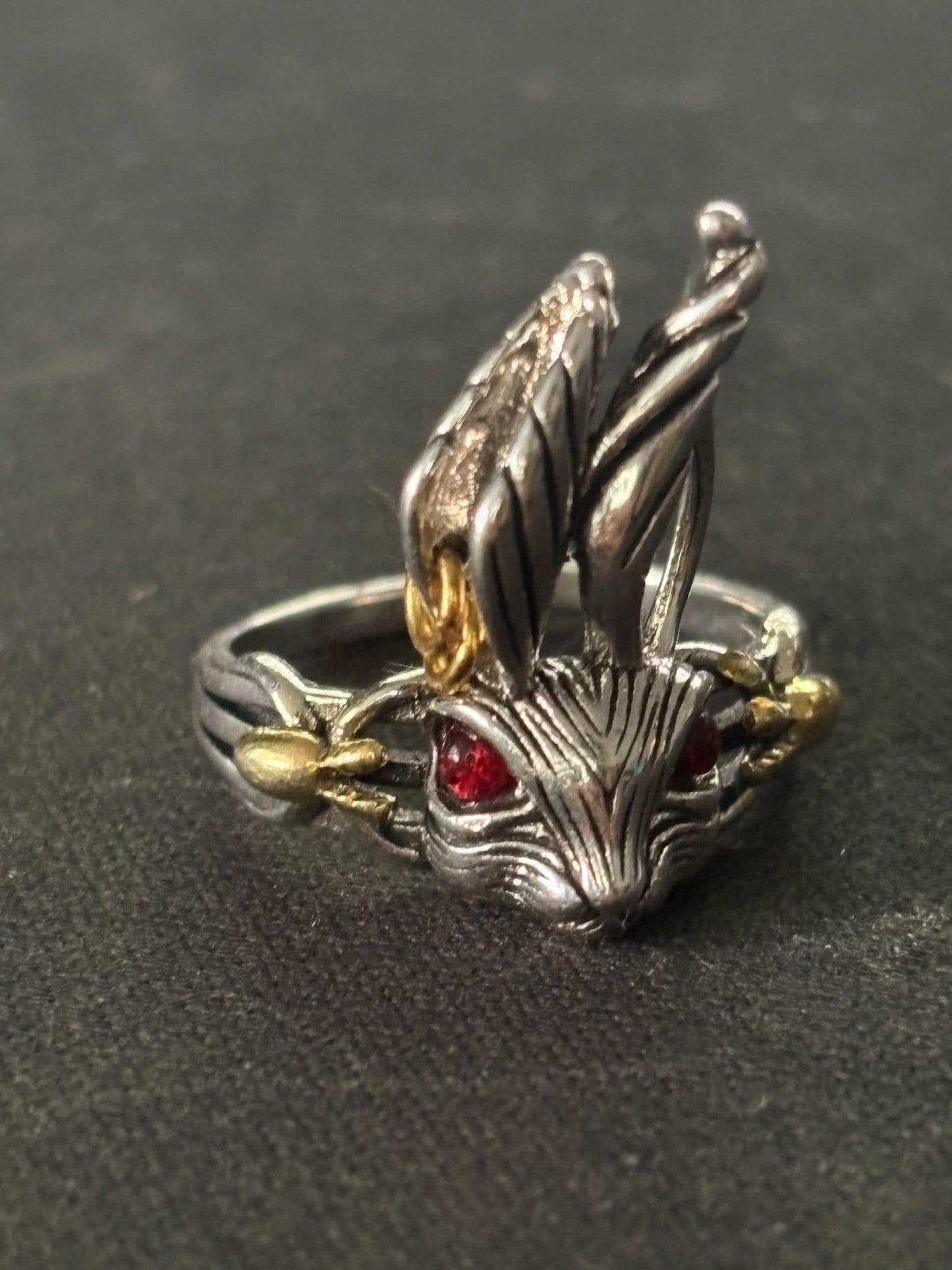 Silver (Bunny) Ring With Red Eyes | Silver 925 Frame | Adjustable Size
