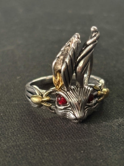 Silver (Bunny) Ring With Red Eyes | Silver 925 Frame | Adjustable Size