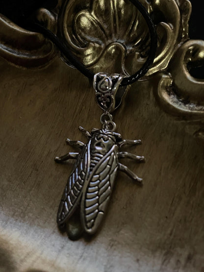 Uranium Glass Firefly Necklace | Fluorescent Yellow Vaseline Glass Pendant | Glows Under UV Light | Luminous Cicada Bug Jewelry