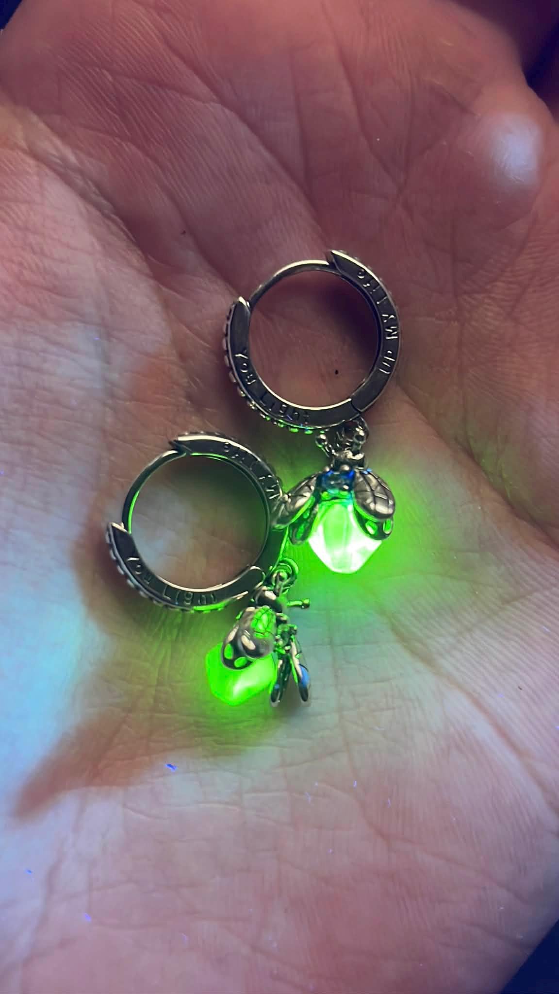 Uranium Glass (Firefly) Earrings | UV Glowing Small Green Vaseline Bug Jewelry | Glow-In-The-Dark Luminous Insect | Includes One Pair