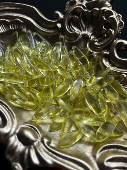 Uranium Glass (Dagger Beads 5x16 mm) Yellow Czech | UV Glowing Reactive Vaseline Glass | 10 pcs for Jewelry Making, DIY Crafts & Supplies