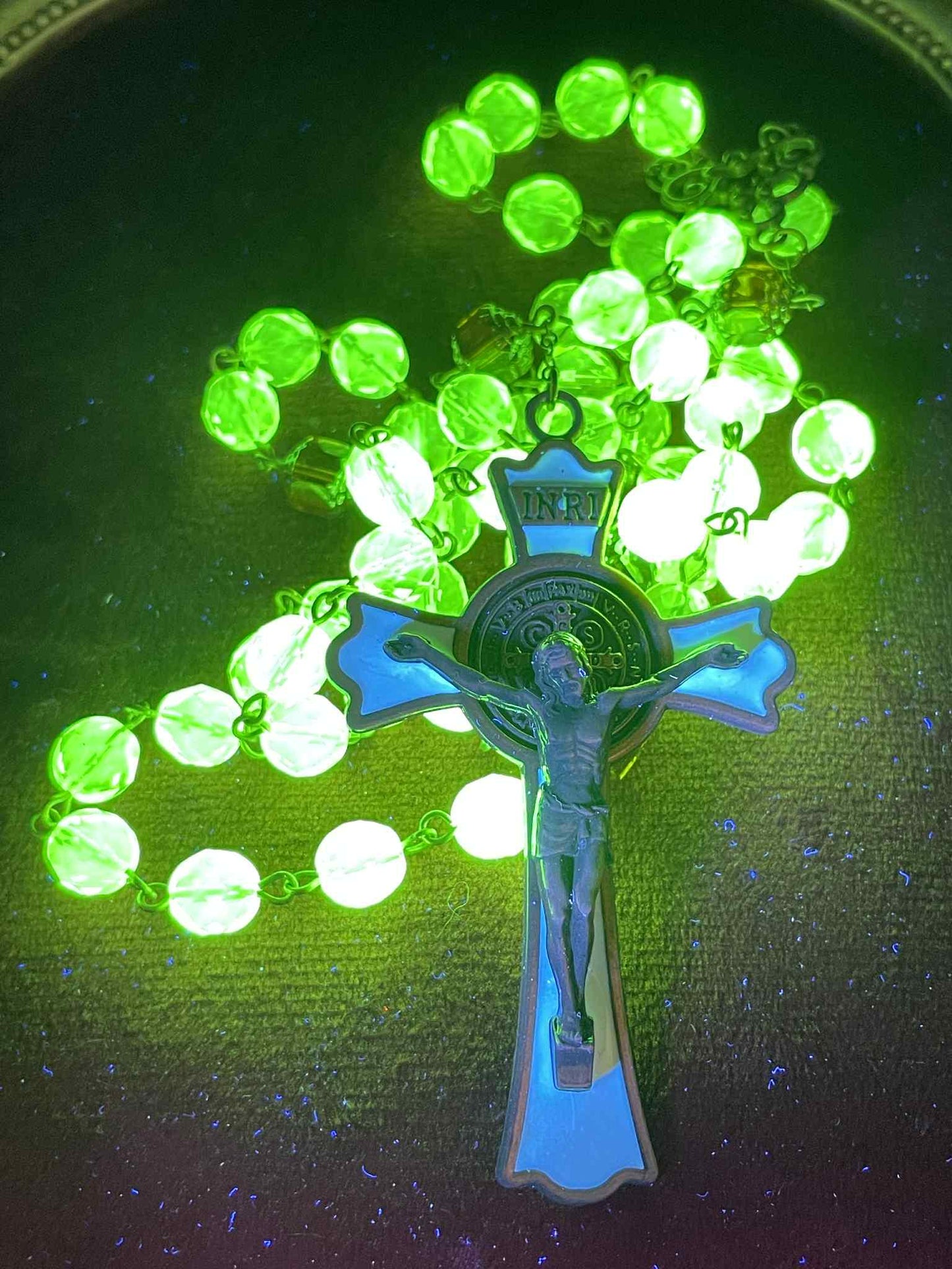 Bronze (Uranium Glass) Rosary | Fire-polished Honey Colored Beads With Bronze Flower Medal & Crucifix | Glows Under UV | Believer Jewelry
