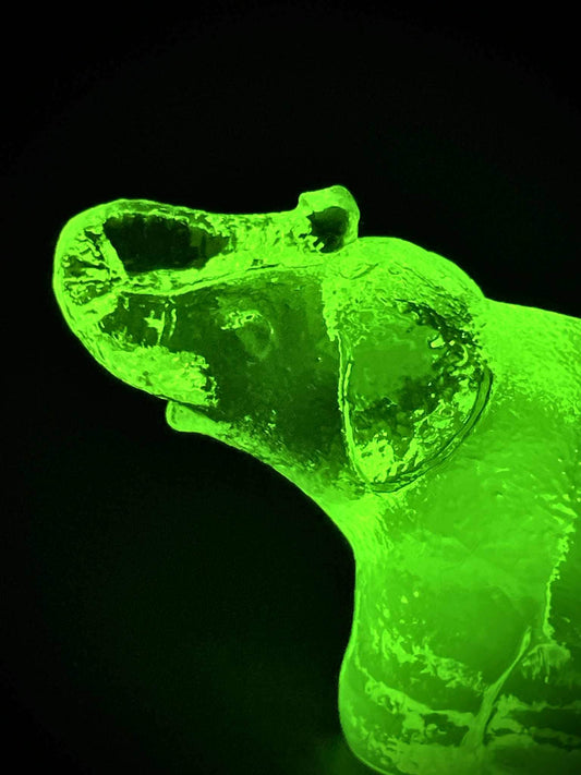 Uranium Glass (Elephant) Figurine | Vaseline Glass Jumbo Statue | Africa Wildlife Animal | Glows Under UV Light | Vintage Radioactive Decor