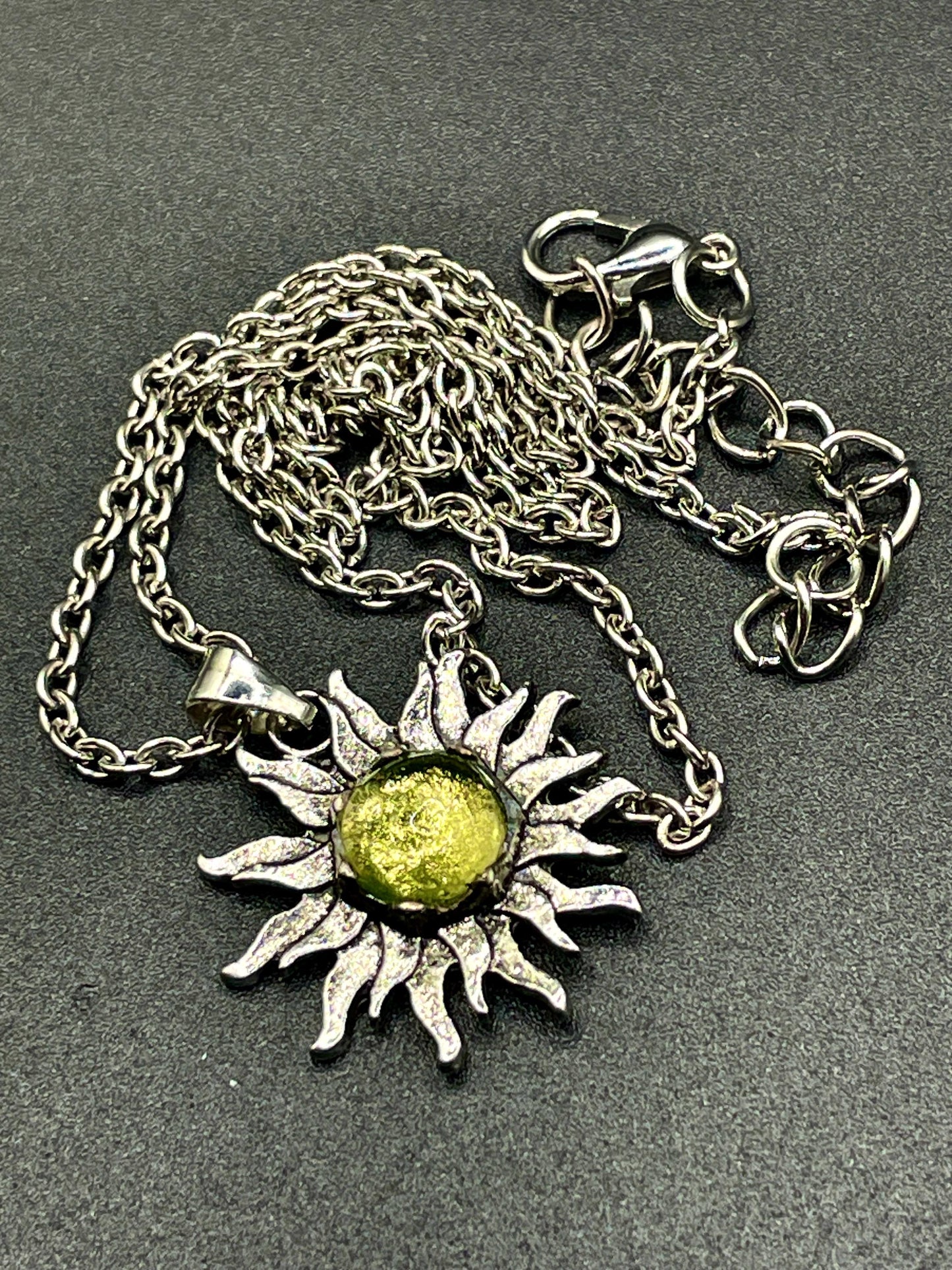 Sun Pendant from Uranium Glass | Mysterious Astrology Amulet | Glows Under UV Light | Yellow Vaseline Necklace | Dark Gothic Zodiac Jewelry