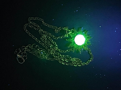 Sun Pendant from Uranium Glass | Mysterious Astrology Amulet | Glows Under UV Light | Yellow Vaseline Necklace | Dark Gothic Zodiac Jewelry