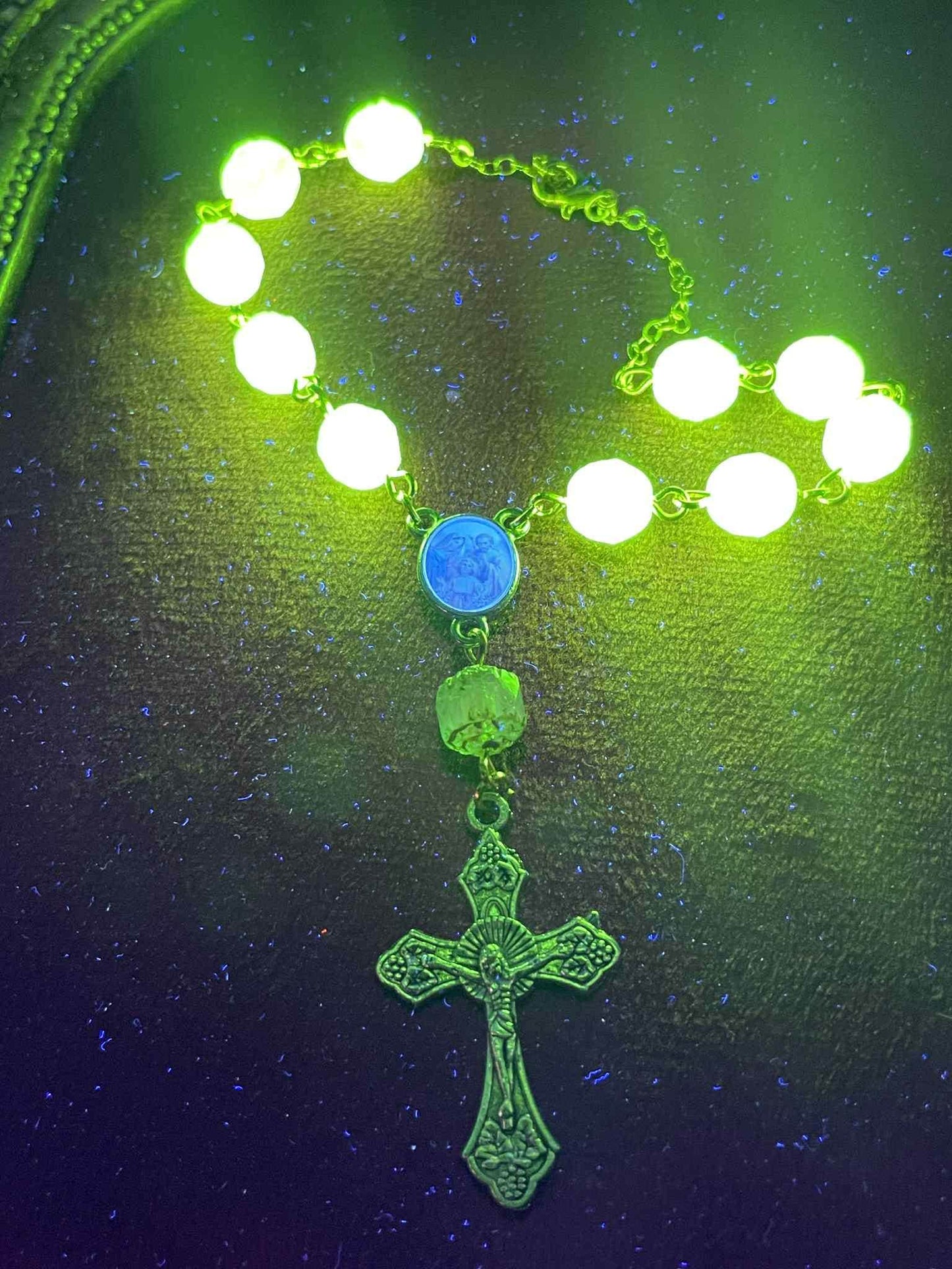 Glowing Small Uranium Glass Rosary (One-Decade) | Luminous Green Vaseline Beads | Pocket Prayer Ten-Beads | Handmade Spiritual Jewelry