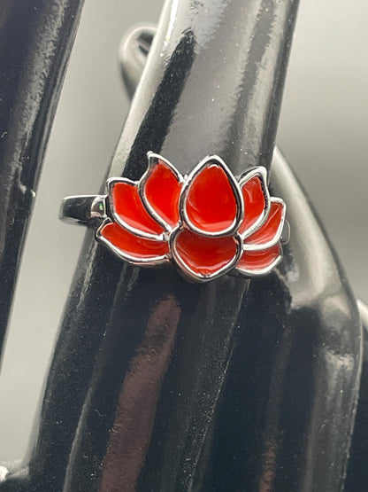 Phosphorescent Orange Fire Ring | Metal Flower Style Frame | Glow In The Dark | Resizable Luminous Jewelry