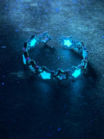 Glowing Turquoise "Star Ring" | It Glows In The Dark | Metallic Frame With Hollow Stellar Object | Adjustable Luminous Galaxy Jewelry