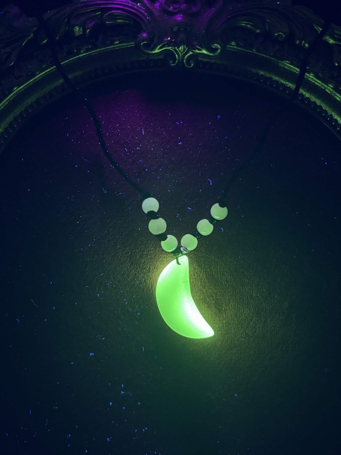 Glowing Moon Necklace | Green Fluorescent Night Pendant | Glows In The Dark | Beautiful Phosphorous Jewelry