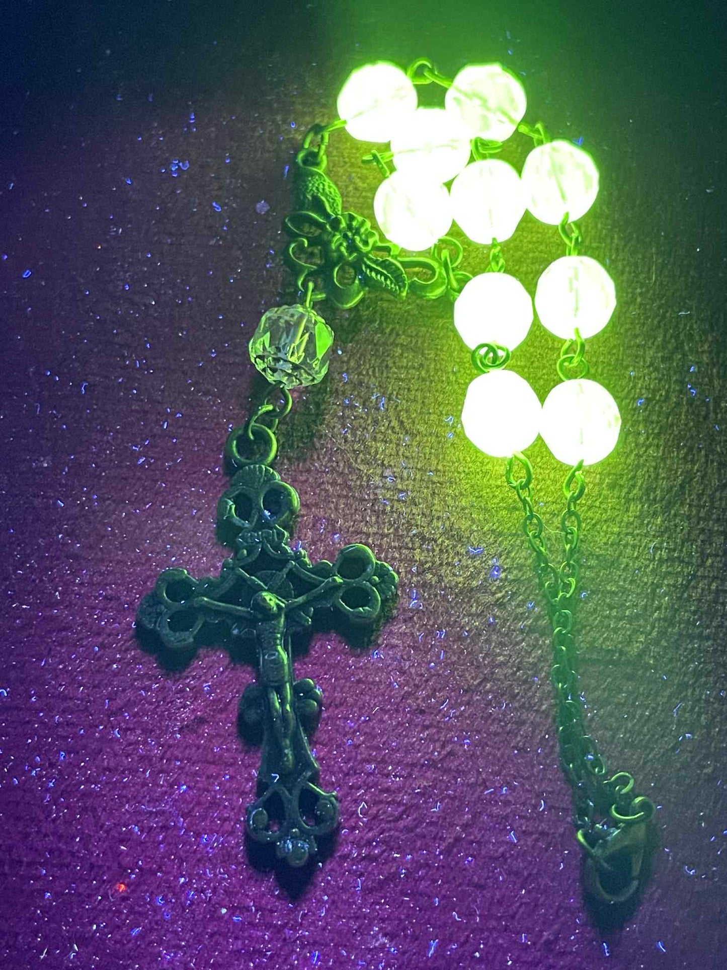 Glowing Small Uranium Glass Rosary (One-Decade) | Luminous Green Vaseline Beads | Pocket Prayer Ten-Beads | Handmade Spiritual Jewelry