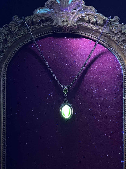 Uranium Glass (Locket) Pendant That Holds Pictures | Openable Yellow Vaseline Amulet | Glows Under UV Light | Gothic Jewelry Necklace