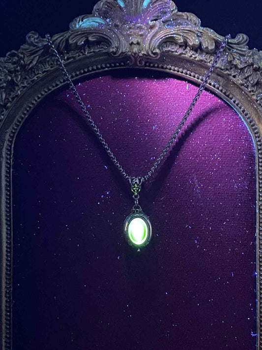 Uranium Glass (Locket) Pendant That Holds Pictures | Openable Yellow Vaseline Amulet | Glows Under UV Light | Gothic Jewelry Necklace