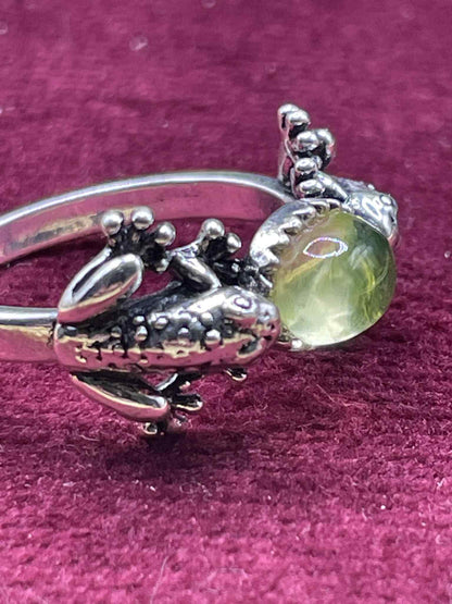 Uranium Glass (Frog) Ring Animal | Yellow Vaseline Glass With Metallic Silver Base | It Glows Under UV Light | Handcrafted Toad Jewelry