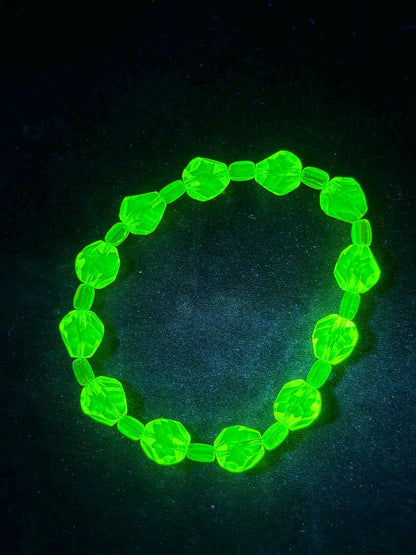 Glow in the Dark Uranium Glass Bracelet | Neon Green Beaded Jewelry | UV Reactive Bracelet | Gothic Alt Accessories | Halloween Jewelry