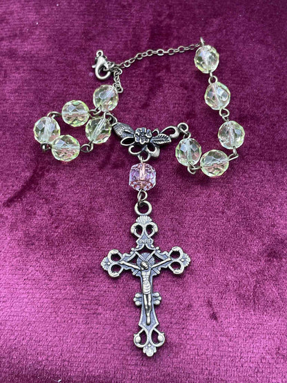 Glowing Small Uranium Glass Rosary (One-Decade) | Luminous Green Vaseline Beads | Pocket Prayer Ten-Beads | Handmade Spiritual Jewelry