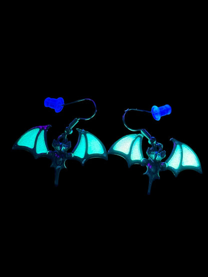 Glow in the Dark (Bat) Earrings | Halloween Gothic Jewelry | Turquoise Wings | Spooky Gift for Her | Vampire/Alt Accessories | Scary Jewelry