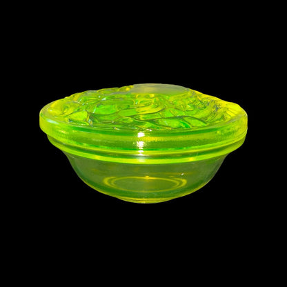 Uranium Glass (Trinket Box) With Engraved Roses | Glows Under UV Light
