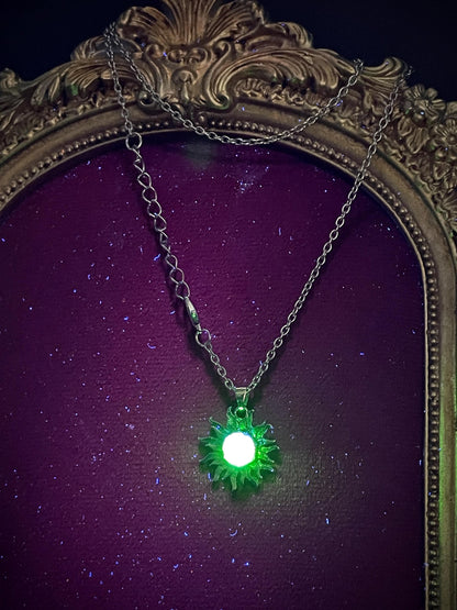 Sun Pendant from Uranium Glass | Mysterious Astrology Amulet | Glows Under UV Light | Yellow Vaseline Necklace | Dark Gothic Zodiac Jewelry