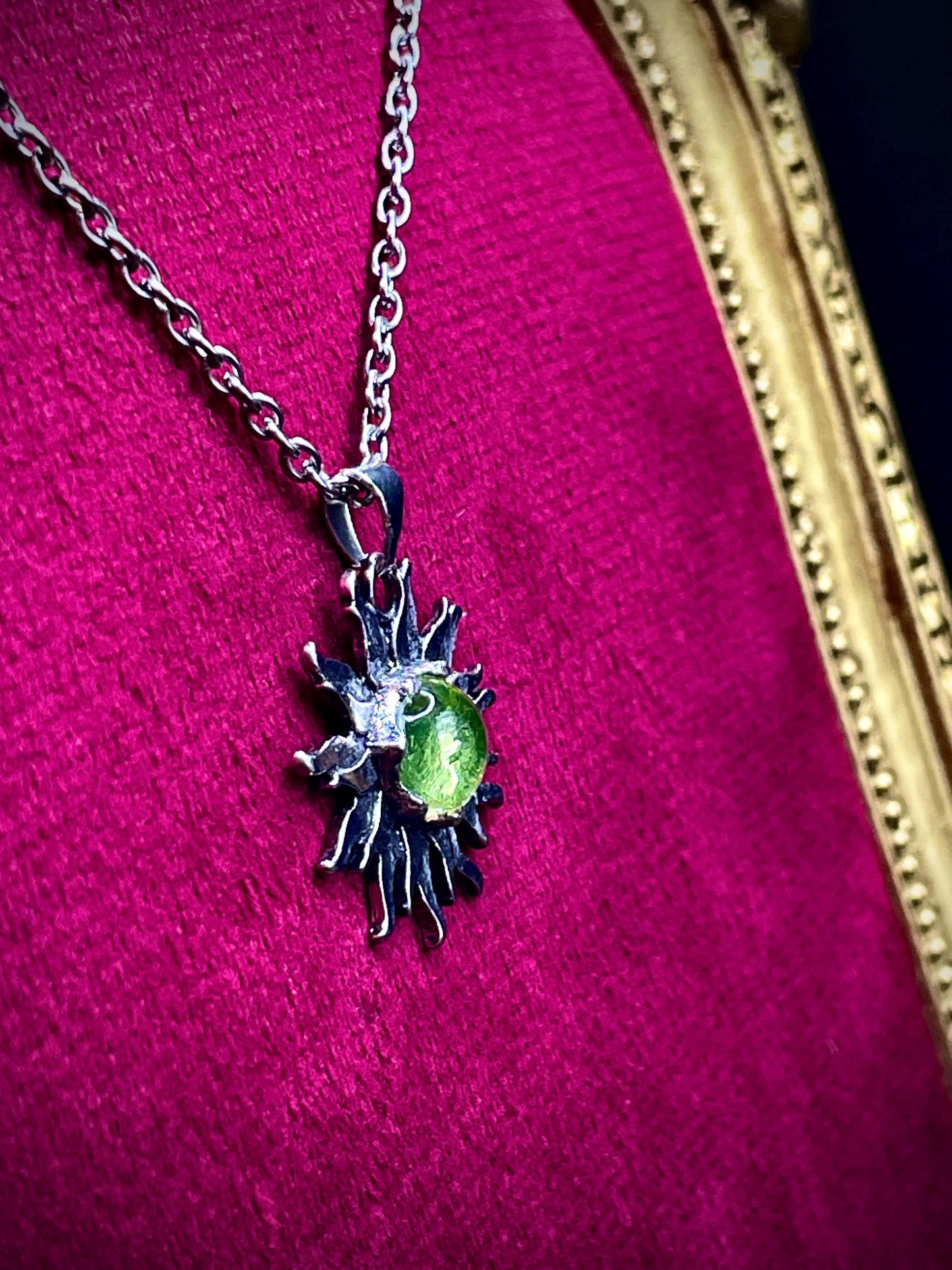 Sun Pendant from Uranium Glass | Mysterious Astrology Amulet | Glows Under UV Light | Yellow Vaseline Necklace | Dark Gothic Zodiac Jewelry