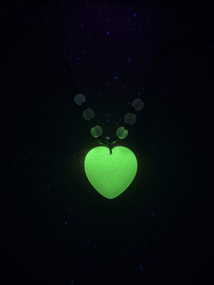 Glowing Heart Necklace | Green Fluorescent Love Pendant | Glows In The Dark | Beautiful Phosphorous Jewelry