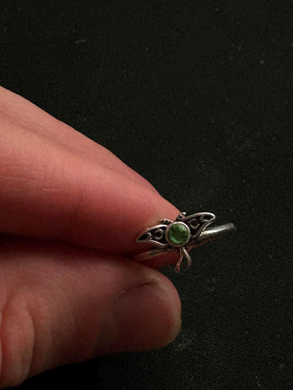 Uranium Glass Faceted Luna (Moth) Ring | Green Vaseline Bug Jewelry | It Glows Under UV Light | Sterling Silver 925 Metal | Luminous Insect