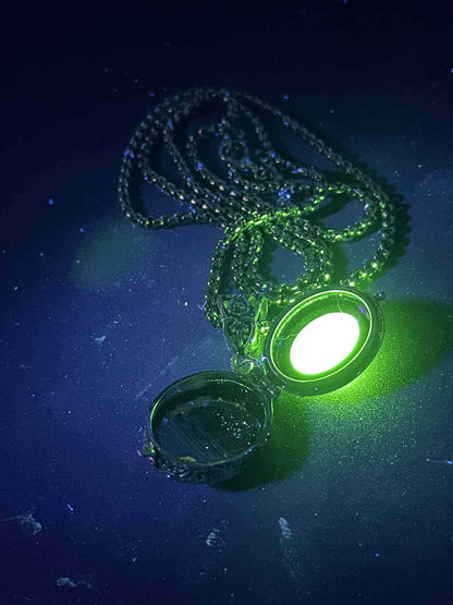 Uranium Glass (Locket) Pendant That Holds Pictures | Openable Yellow Vaseline Amulet | Glows Under UV Light | Gothic Jewelry Necklace