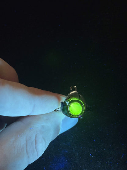 Uranium Glass (Fox) Ring | Resizable Yellow Vaseline Ring | It Glows Green Under UV Light | Metallic Glow-In-The-Dark Animal Jewelry