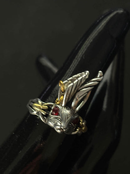 Silver (Bunny) Ring With Red Eyes | Silver 925 Frame | Adjustable Size