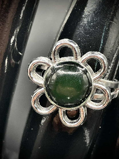 Uranium Glass (Flower) Ring (Adjustable Size) | Yellow Vaseline Jewelry of Daisy Plant | It Glows Green Under UV Light | Dark Silver Bloom