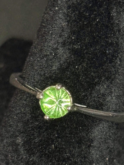 Uranium Glass (Faceted Gem) Ring | Yellow Vaseline Glass | It Glows Under UV Light | Handmade Sterling Silver 925 Jewelry | Handmade Cutted