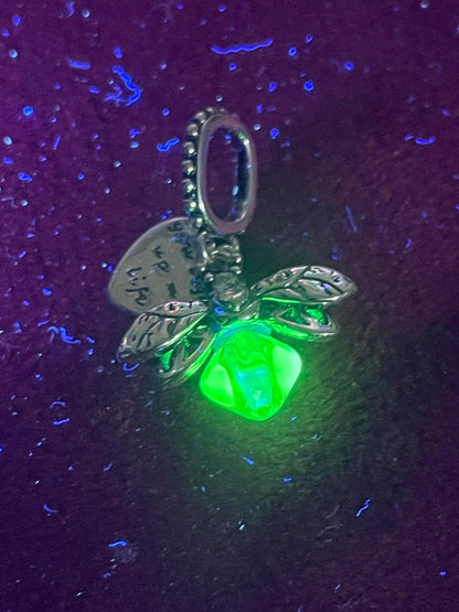 Uranium Glass (Firefly) Charm | UV Glowing Green Vaseline Bug Jewelry | Glow-In-The-Dark Luminous Insect | Pandora Accessories