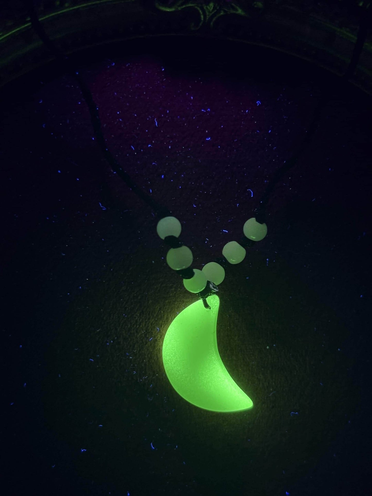 Glowing Moon Necklace | Green Fluorescent Night Pendant | Glows In The Dark | Beautiful Phosphorous Jewelry