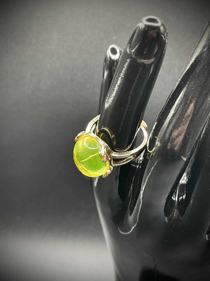Uranium Glass Gold Ring (Adjustable Size) | Yellow Vaseline Oval Gemstone Jewelry | Glows Green Under UV Light | Magic Luminous Stone