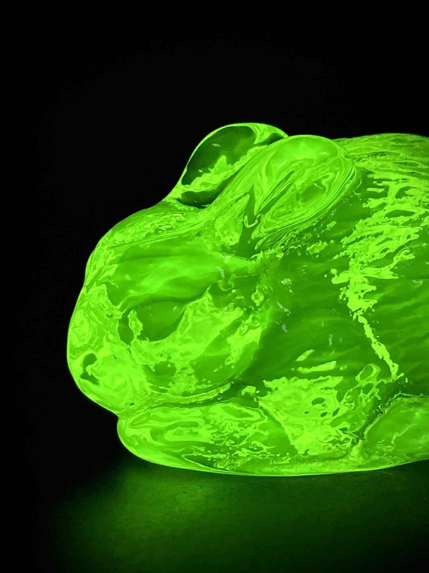 Uranium Glass (Rabbit ) Figurine | Glows Green Under UV Light | Cute Bunny Pet Made of Yellow Vaseline Glass | Leporidae Wild Mammal Statue