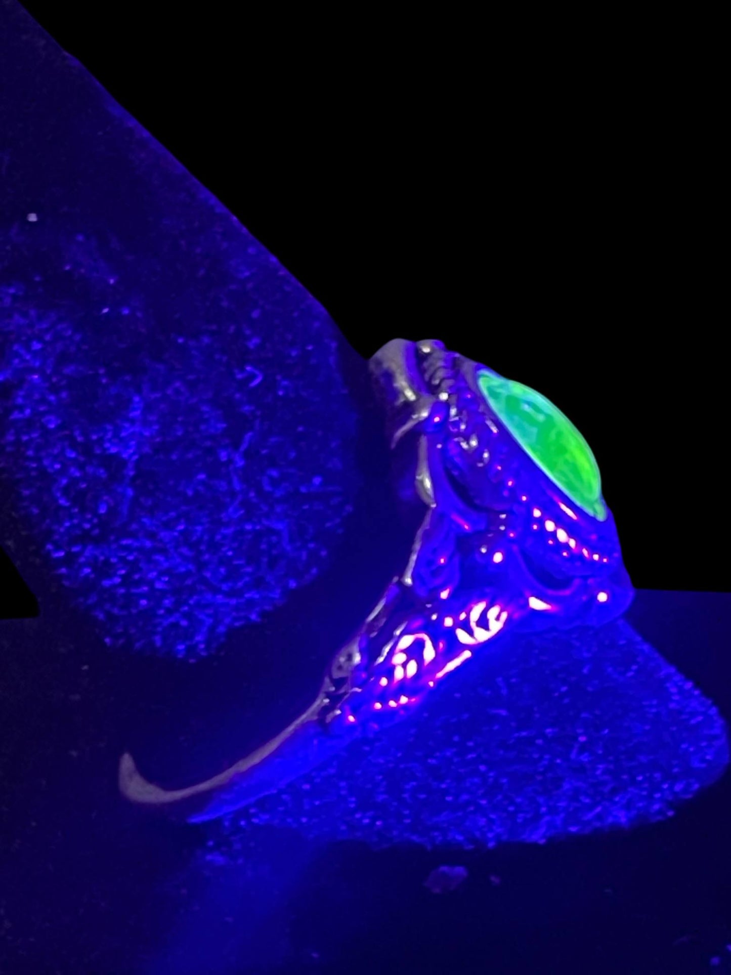 Vaseline Yellow Cabochon Ring Size 7,8 | Handmade Uranium Glass Oval Jewelry | Glows Under UV Light | Radioactive Art Deco Style