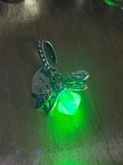 Uranium Glass (Firefly) Charm | UV Glowing Green Vaseline Bug Jewelry | Glow-In-The-Dark Luminous Insect | Pandora Accessories