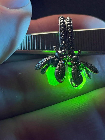 Uranium Glass (Firefly) Earrings | UV Glowing Small Green Vaseline Bug Jewelry | Glow-In-The-Dark Luminous Insect | Includes One Pair