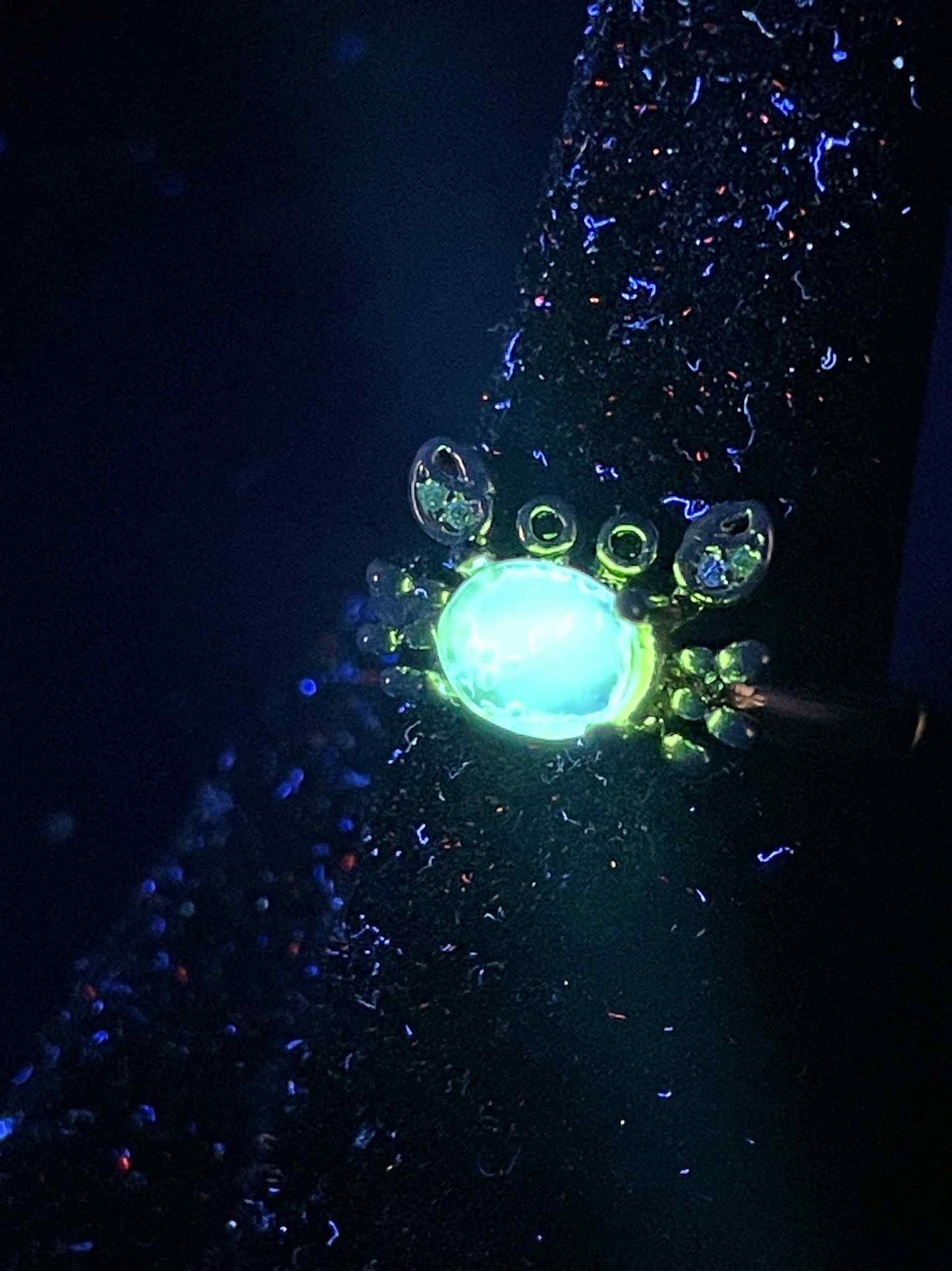 Uranium Glass (Crab) Ring (Adjustable Size) | Yellow Vaseline With Gold-tone Metal Frame | Glows Green Under UV Light | Luminous Animal