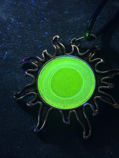 Sun Necklace from Uranium Glass | Glows Under UV Light | Yellow Vaseline Amulet | Sun-Light Zodiac Jewelry