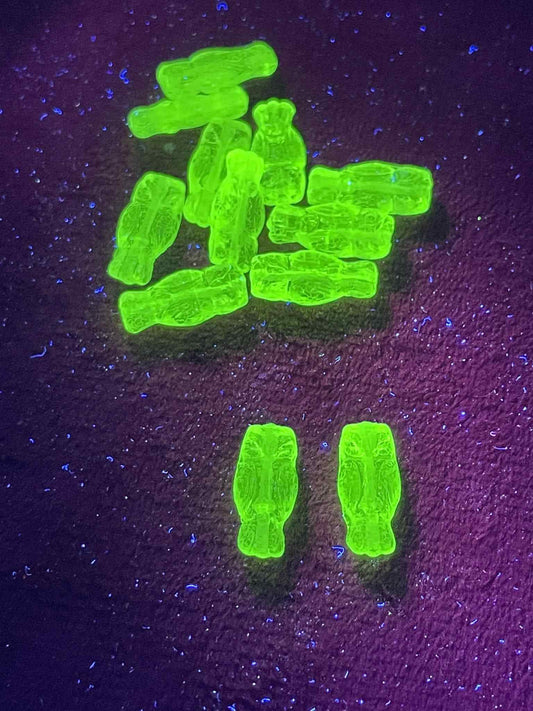 Uranium Glass Owl Beads With Vertical Hole | Small Czech Vaseline Component 15×7 mm | Glowing Vintage Piece for DIY Jewelry Making | 1pcs